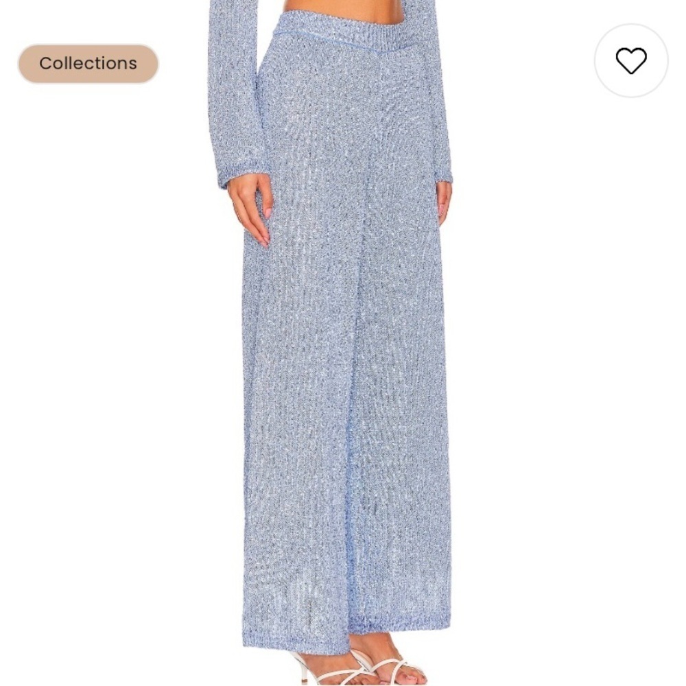 Jonathan Simkhai Orissa Sequin Pant Straight Wide Leg in Marina Blue Size Medium